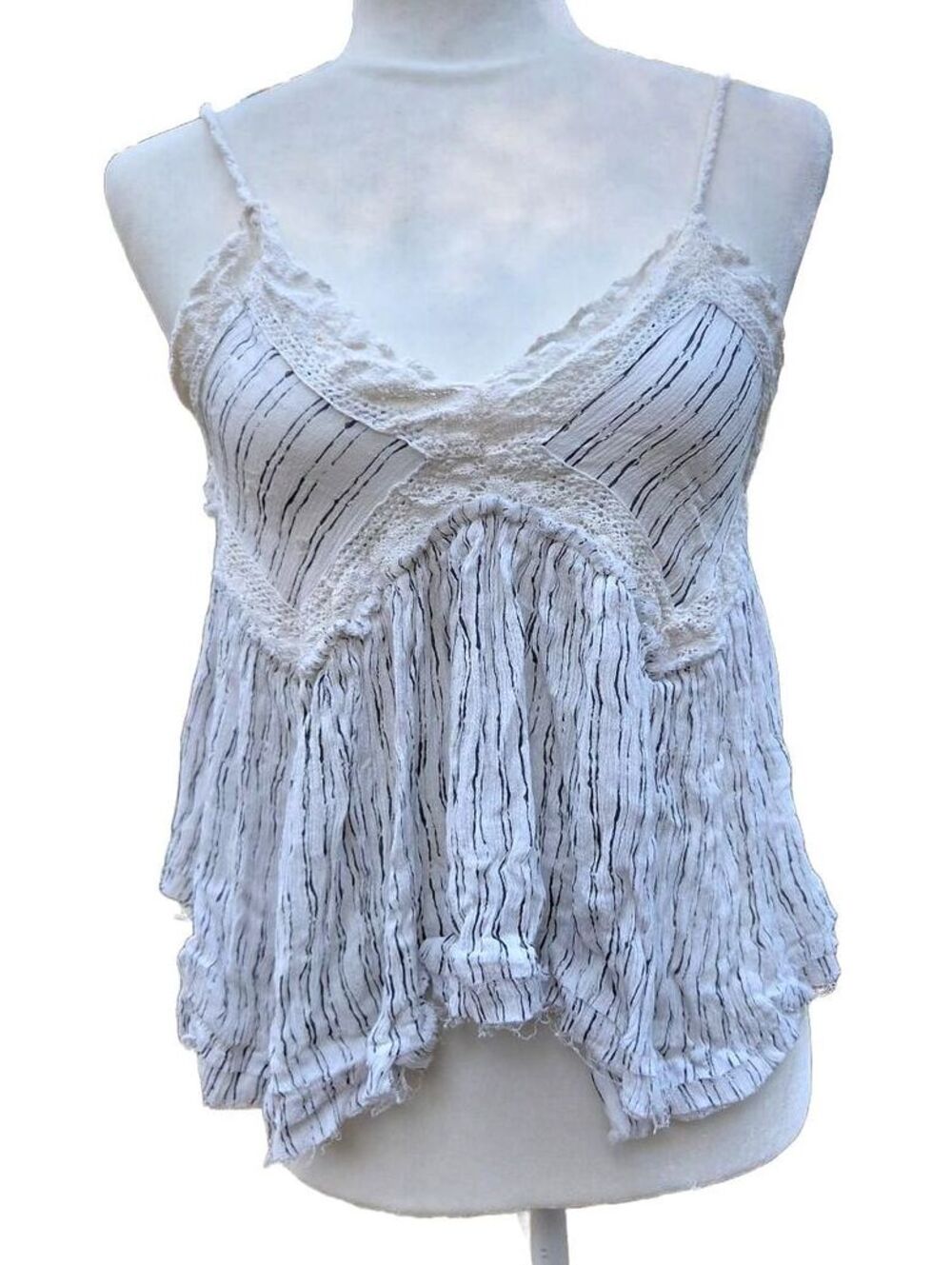 Boho Cottagecore Surf Gypsy Crinkled Cotton Crochet Camisole Whimsy Y2K Top M